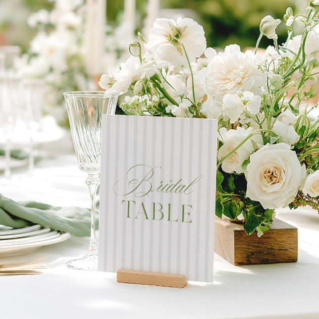 Elegante número de mesa de novias verde y beige (Elegant Sage Green & Beige Bridal Table Number)