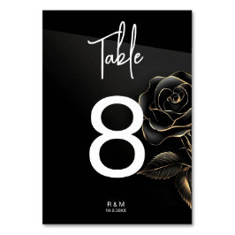 Elegante número de mesa de rosa negra y dorada