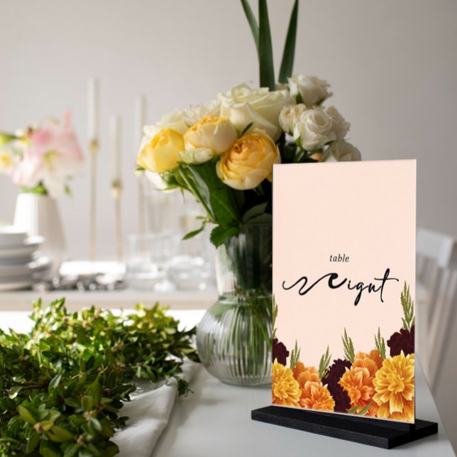 Elegante número de mesa floral acrílico "MARIGOLD" (Subido por el creador)