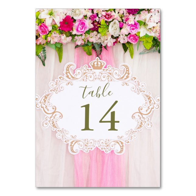 Elegante número de mesa floral rosa brillante (Anverso)