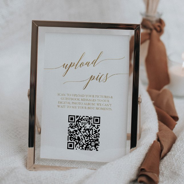 Elegante Número de Mesa Imprimible Código QR de Fo (Elegant Gold Printable Table Number Photo QR Code)