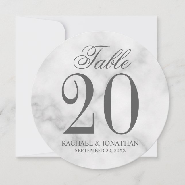 Elegante número de mesa redonda de Boda de mármol  (Anverso)