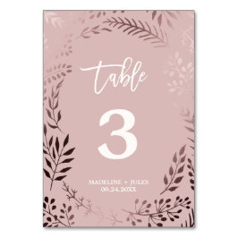 Elegante número de mesa Rosa de oro y Boda rosa