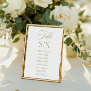 Elegante número de mesa verde y Boda blanco