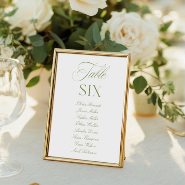 Elegante número de mesa verde y Boda blanco (Elegant Sage Green & White Wedding Table Number)