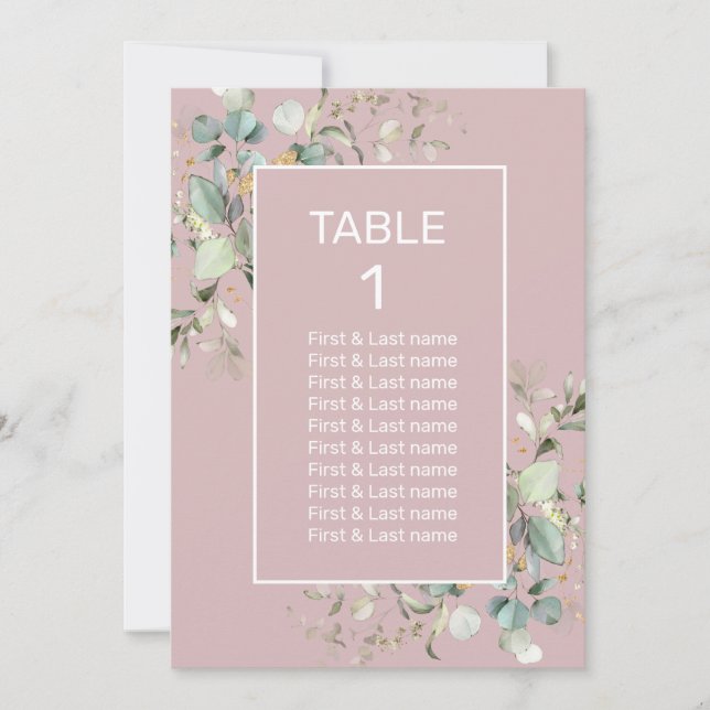 Elegante número de tabla de Boda rosado Minimalist (Anverso)