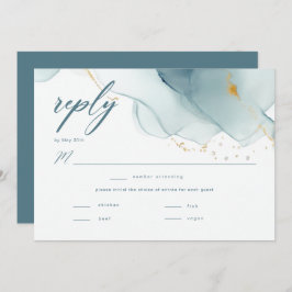 Elegante Ocean Beach Dusty Blue Boda Meal RSVP