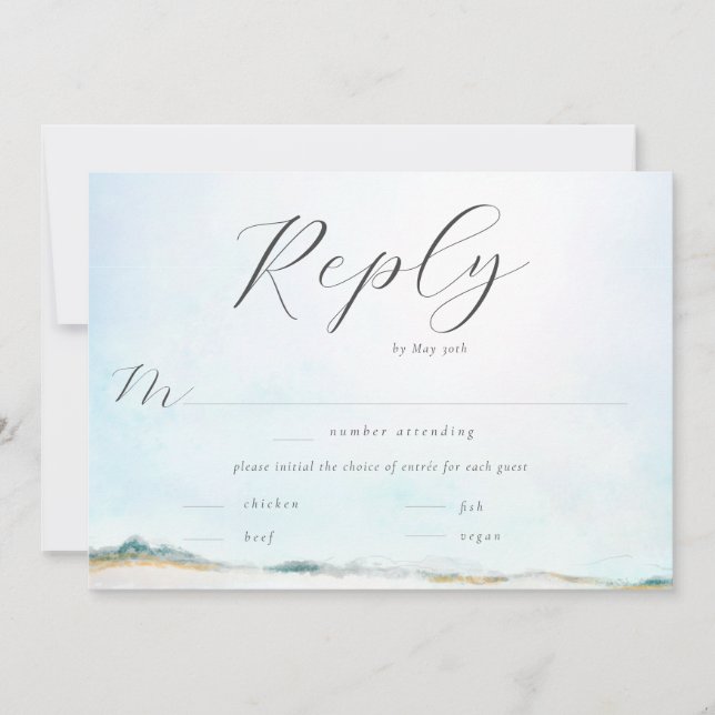 Elegante Ocean Beach Watercolor Boda Meal RSVP (Anverso)
