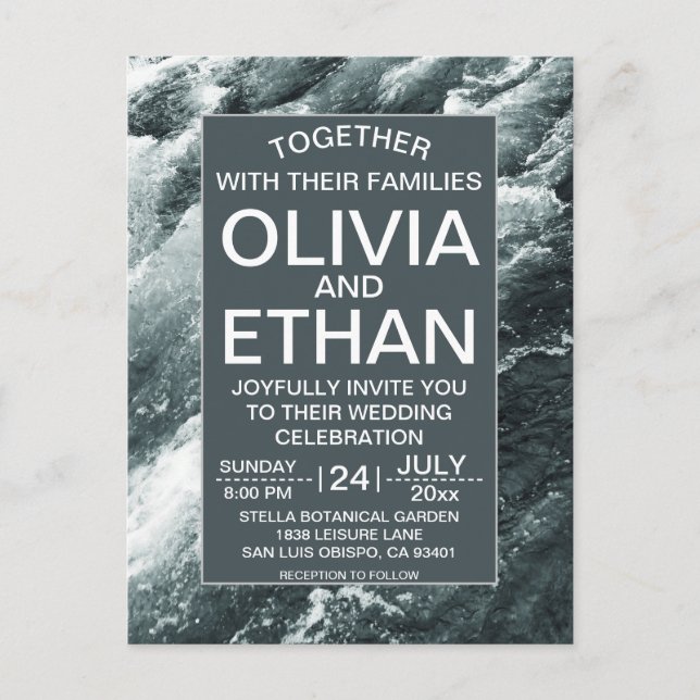 Elegante ola azul océano Invitación postal (Anverso)