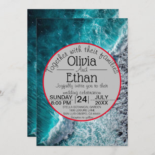 Elegante olas azules oceánicas Invitación a la bod