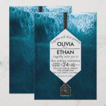 Elegante olas azules oceánicas Invitación a la bod