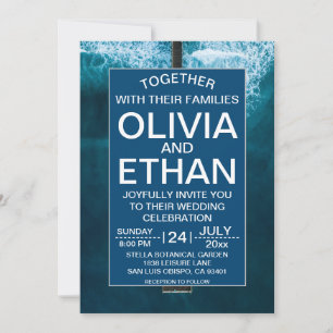 Elegante olas azules oceánicas Invitación a la bod