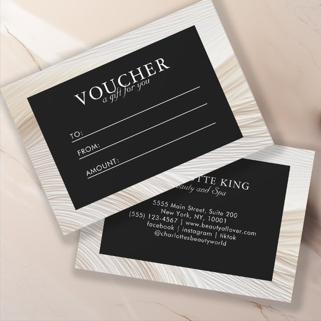 Elegante, olas, salón, vale,certificado de regalo (Personalized, elegant, waves, salon, voucher, beige, black, gift certificate.)