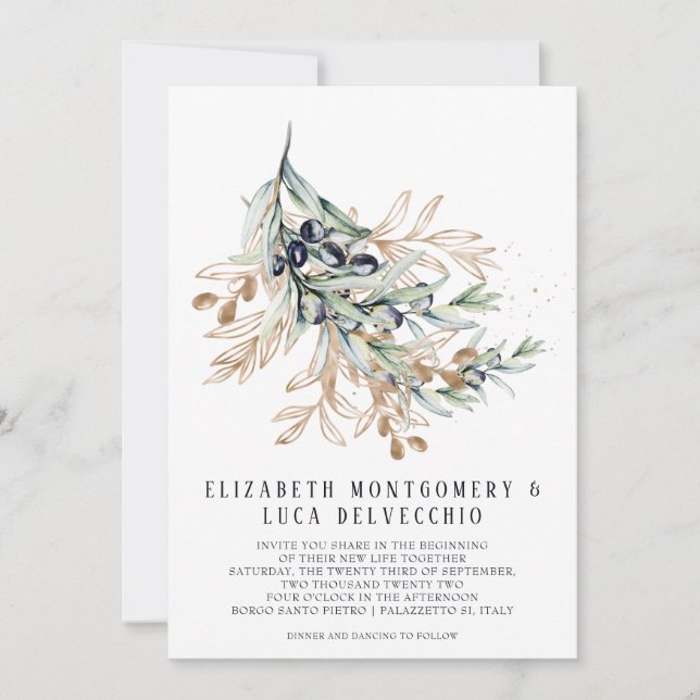 Elegante olivar | Invitación botánica boho (Anverso)