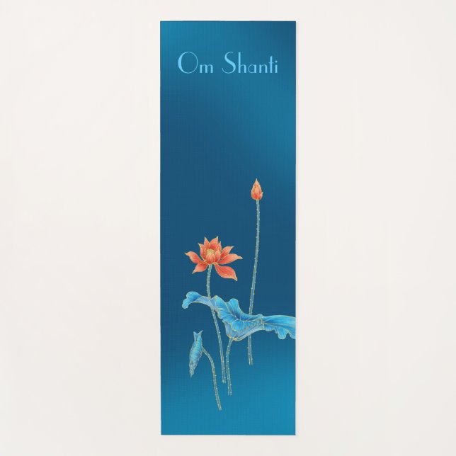 Elegante Om Shanti Peace Blue Lotus Flor Yoga Mat (Anverso)