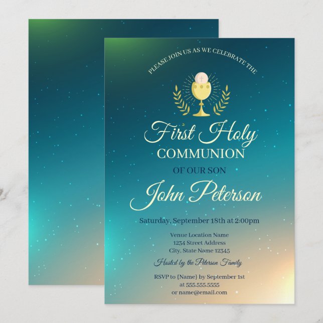 Elegante Ombre Primera Invitación de la Santa Comu (Anverso / Reverso)