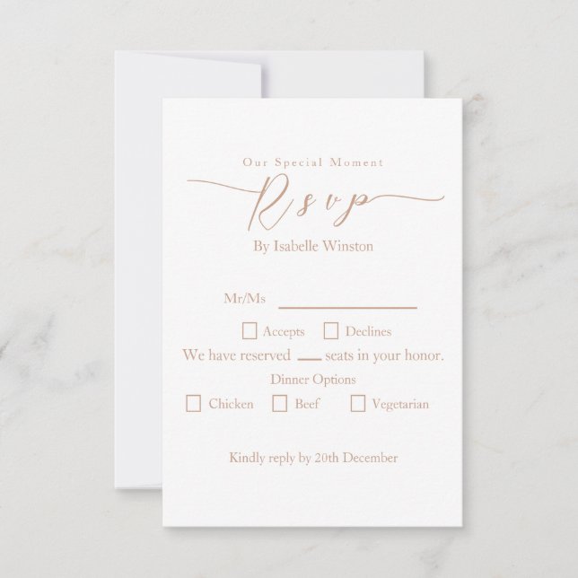 Elegante opción de cena Rosa de Moda Boda RSVP (Anverso)