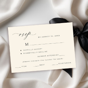 Elegante opción de menú de boda de marfil y negro 