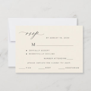 Elegante opción de menú de boda de marfil y negro
