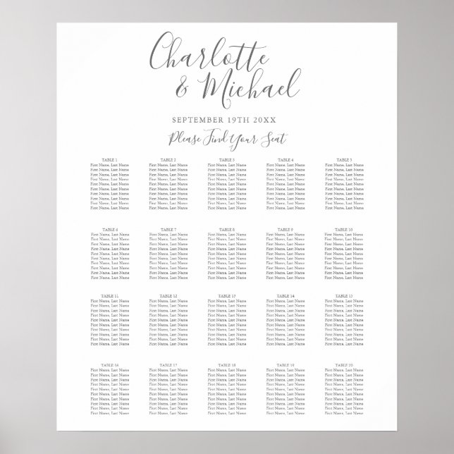 Elegante organigrama de asientos de Boda de firma (Frente)
