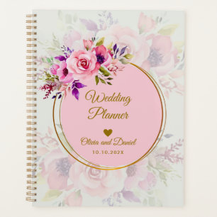 Elegante organizador floral rosa de acuarela