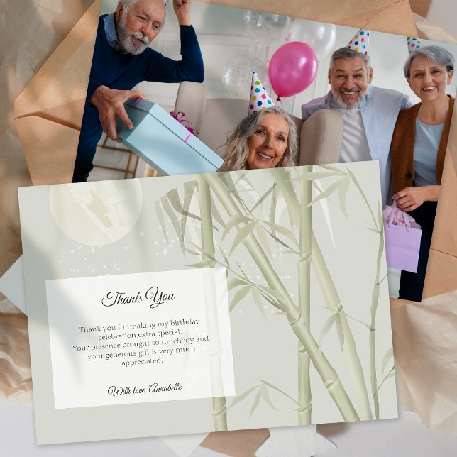 Elegante Oriental Bamboo Foto Tarjeta de agradecim (Elegant Oriental Bamboo Photo Thank You Card)