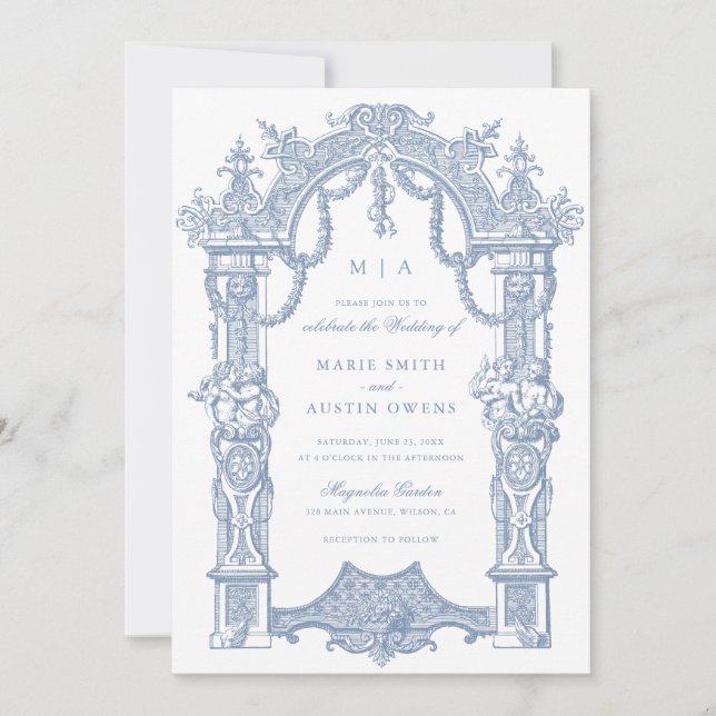 Elegante Ornament Border Frame Invitación a la bod (Anverso)