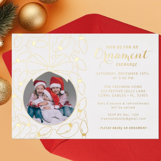 Elegante Ornament Exchange Invite de vacaciones (Clean and fun ornament exchange invitation)