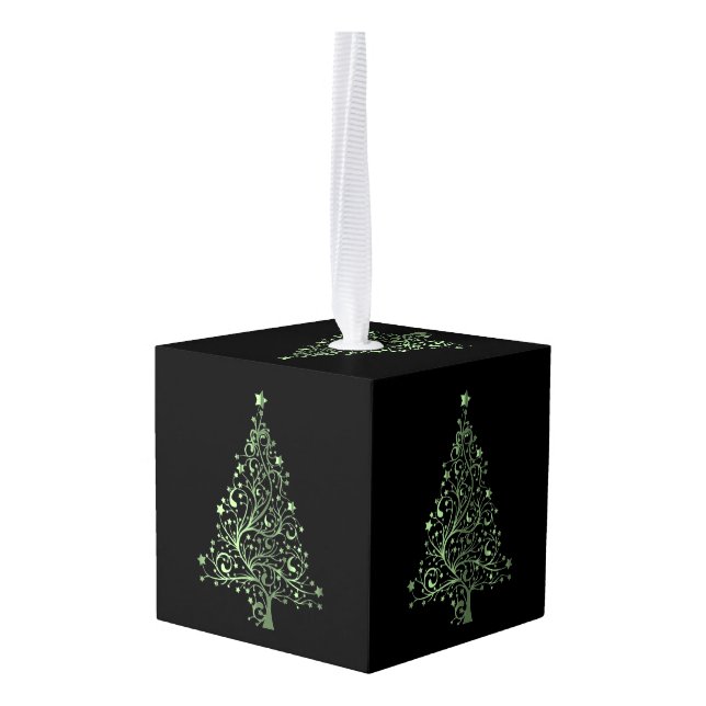 Elegante ornamento de árbol de Navidad verde negro (Reverso en perspectiva)