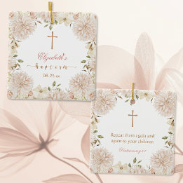 Elegante ornamento de bautismo floral de boho rosa