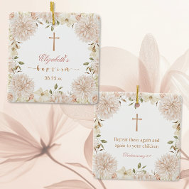 Elegante ornamento de bautismo floral de boho rosa
