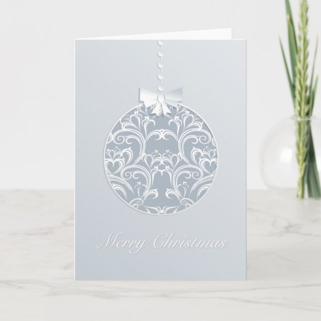 Elegante Ornamento De Navidad Blanco Y Azul-Gris (Anverso)