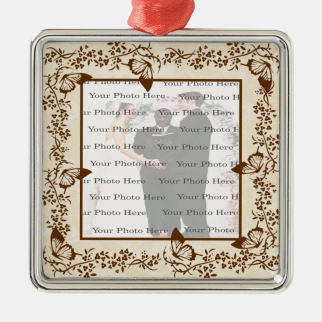 Elegante Ornamento de Plata Cuadrado de Mariposa (Frente)