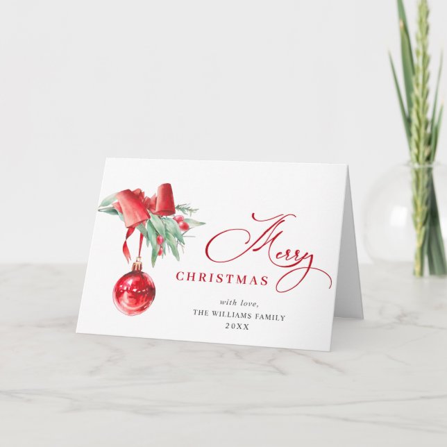 Elegante Ornamento Rojo Feliz Saludo de Navidad (Anverso)