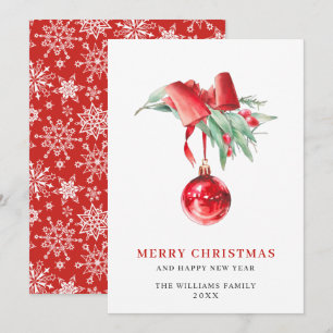 Elegante Ornamento Rojo Feliz Saludo de Navidad