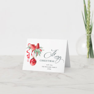 Elegante Ornamento Rojo Feliz Saludo de Navidad