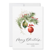 Elegante Ornamento Rojo Feliz Saludo de Navidad