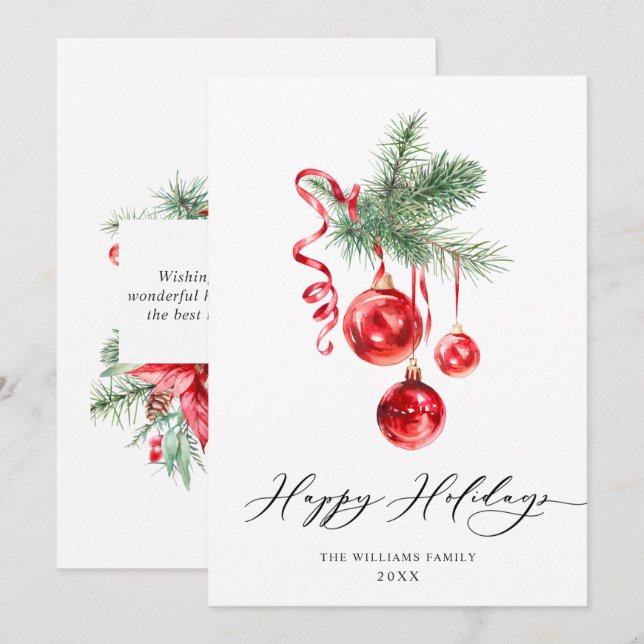 Elegante Ornamento Rojo Feliz Saludo de Navidad (Anverso / Reverso)