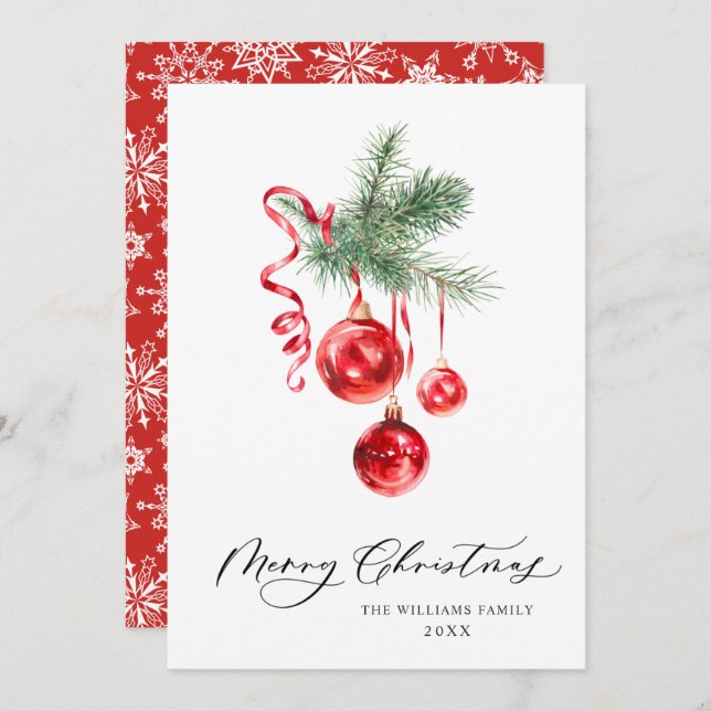 Elegante Ornamento Rojo Feliz Saludo de Navidad (Anverso / Reverso)