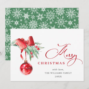 Elegante Ornamento Rojo Feliz Saludo de Navidad