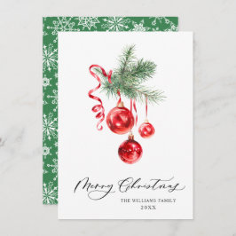 Elegante Ornamento Rojo Feliz Saludo de Navidad