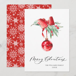 Elegante Ornamento Rojo Feliz Saludo de Navidad