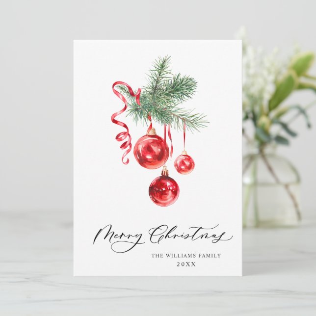 Elegante Ornamento Rojo Feliz Saludo de Navidad (Anverso de pie)