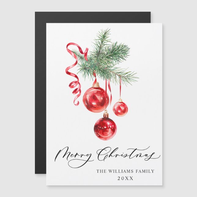 Elegante Ornamento Rojo Merry Christmas Magnetic C (Anverso/Reverso)
