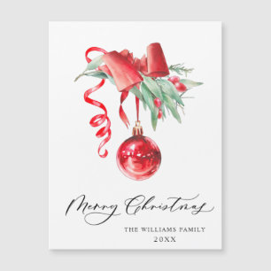 Elegante Ornamento Rojo Merry Christmas Magnetic C