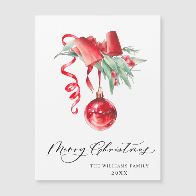 Elegante Ornamento Rojo Merry Christmas Magnetic C (Anverso)