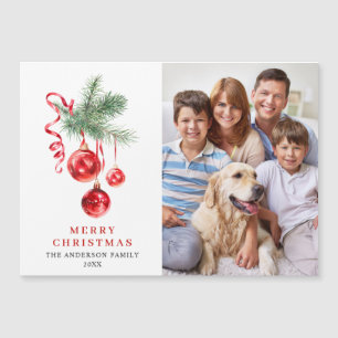 Elegante Ornamento Rojo Merry Christmas Magnetic C