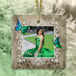 Elegante Ornamento Verde Quinceanera Keepsake