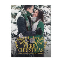 Elegante Ornate Gold Merry Navidad Foto postal