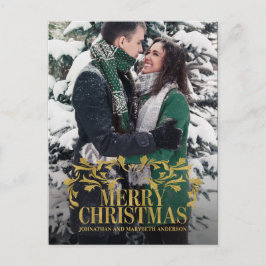 Elegante Ornate Gold Merry Navidad Foto postal